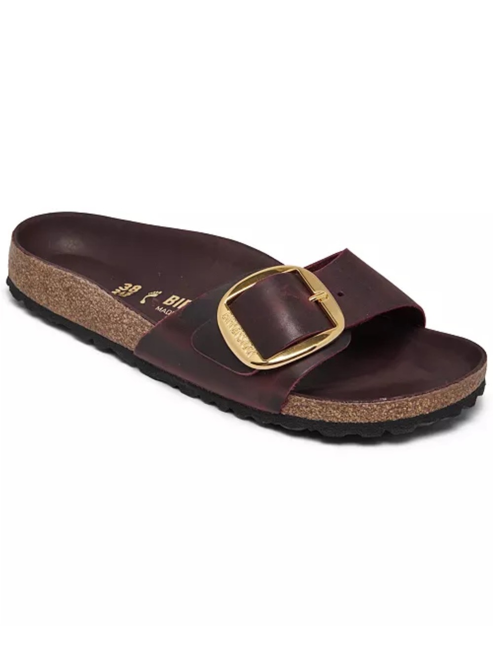 Birkenstock Madrid Big Buckle Slide in burgundy